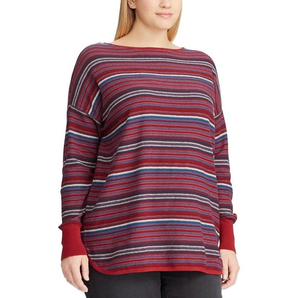 🔴5/$15 Chaps Red Striped Boatneck Sweater NWT 2X - Picture 2 of 3